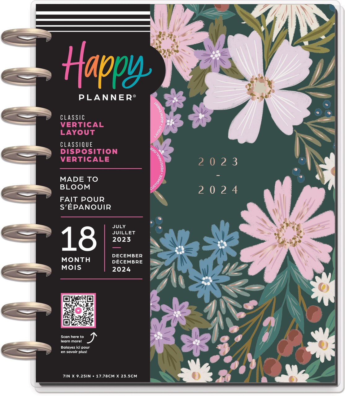 Happy Planner Classic 18-Month Planner-Made To Bloom; July '23 - Dec. '24